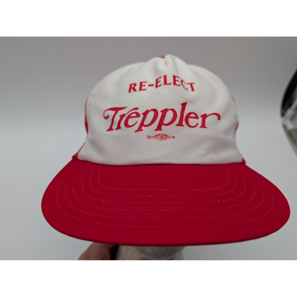 Vintage Re-Elect Treppler Trucker Hat Red White Mesh Snapback Baseball Cap